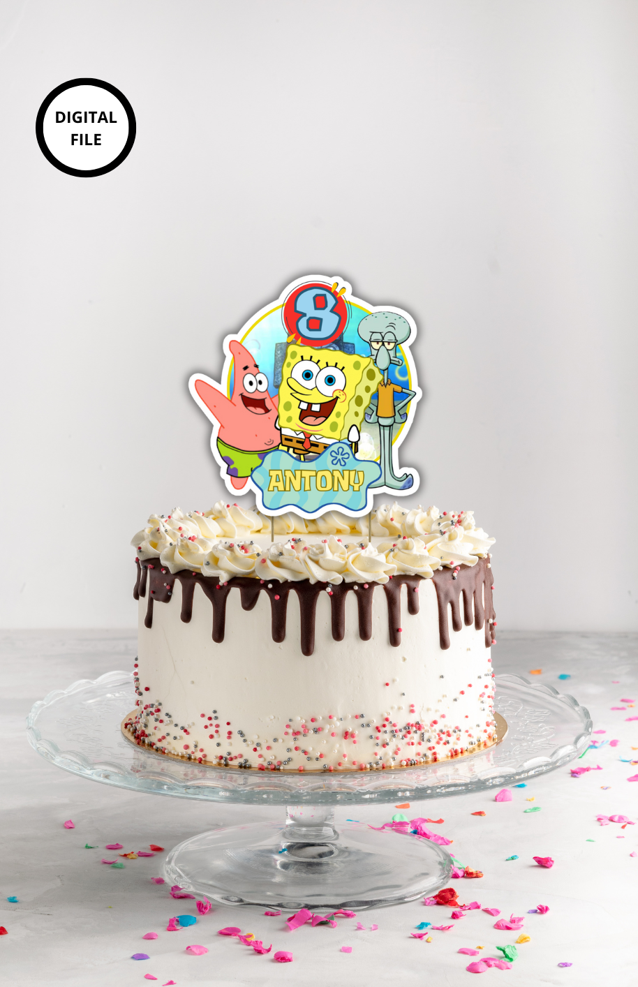 Spongebob cake topper customizable - Digital download