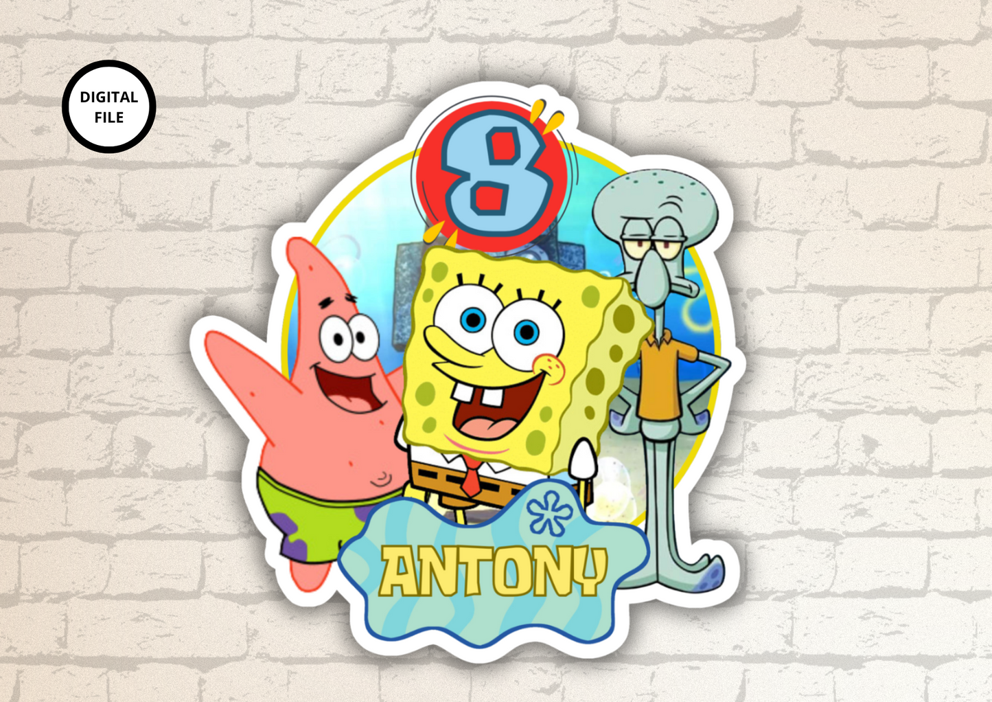 Spongebob cake topper customizable - Digital download