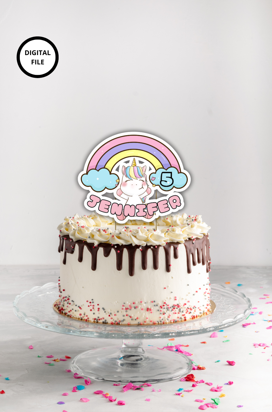 Rainbow unicorn cake topper customizable - Digital download