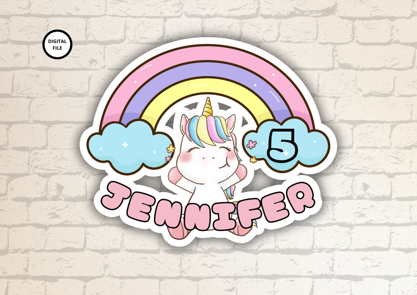 Rainbow unicorn cake topper customizable - Digital download