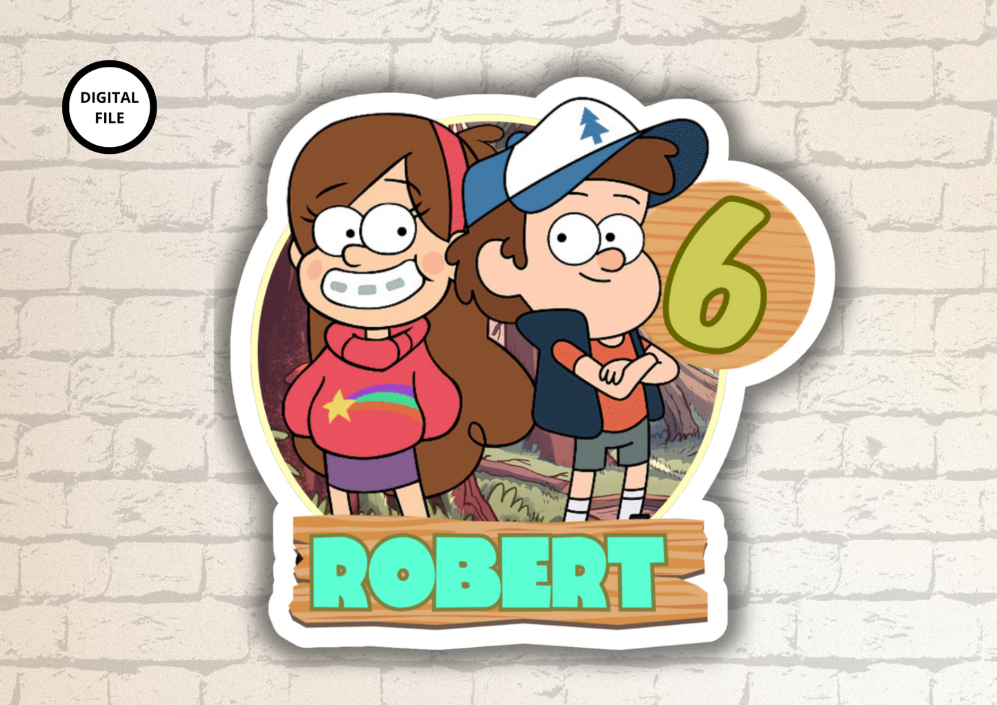 Gravity falls cake topper customizable - Digital download